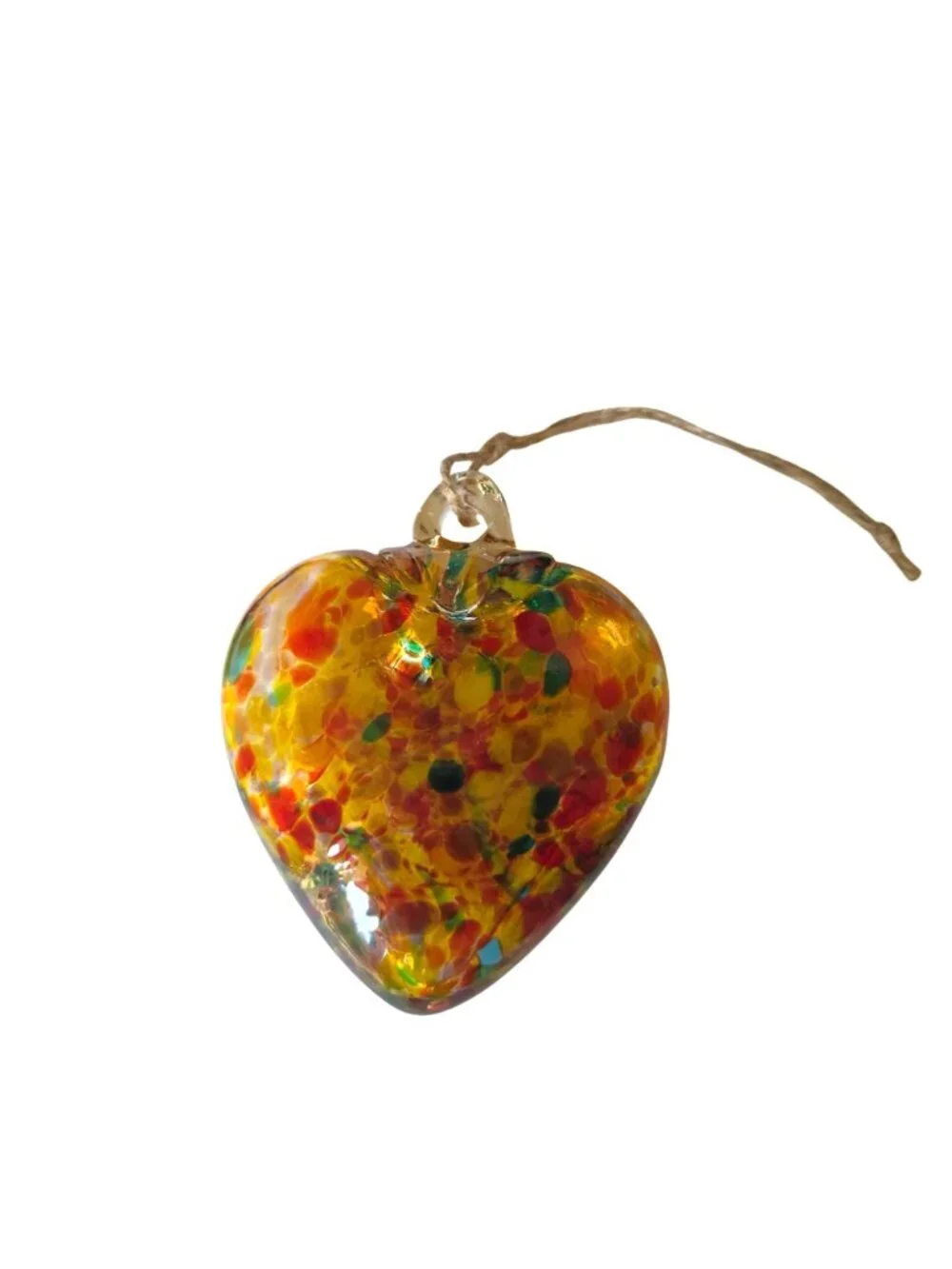 Set of 3 Handblown Glass Heart Ornaments with Hooks Multicolor Red Swirl Orange